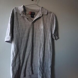 Vintage‎ Chaps Golf Polo Grey White Stripes Logo Chest Embroidered